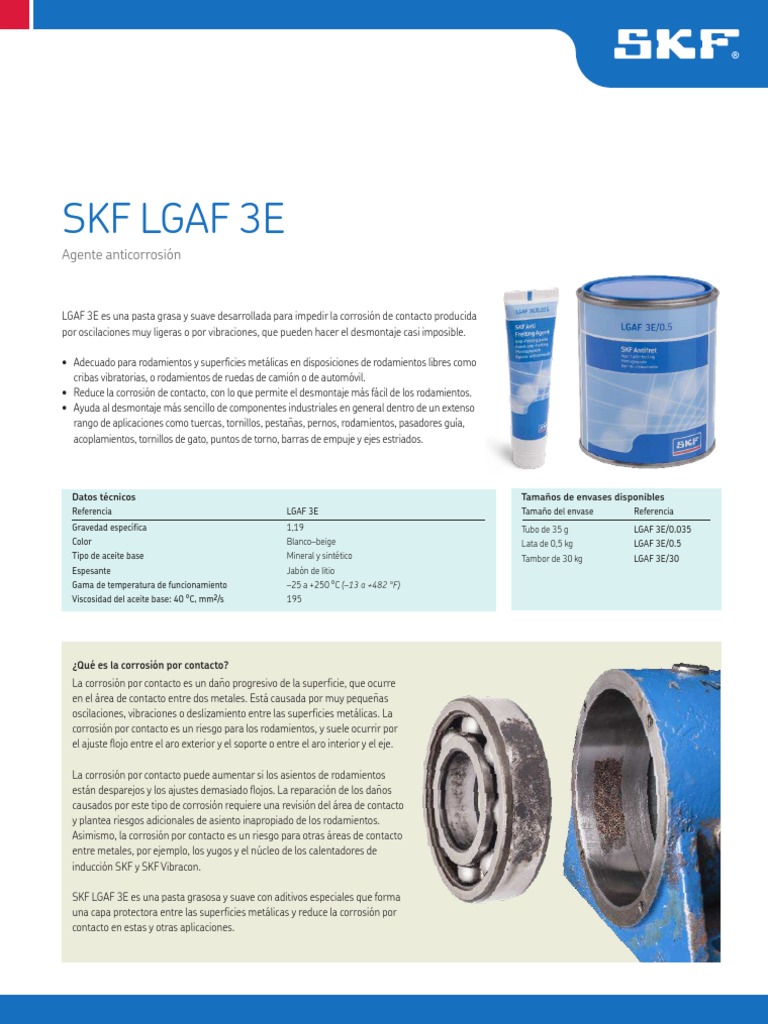 SKF LGAF 3E Ficha Tecnica PDF Tornillo Corrosión