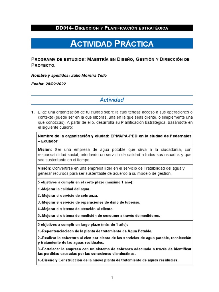 Evaluacion de La Empresa de Agua Potable de Pedernales | PDF ...