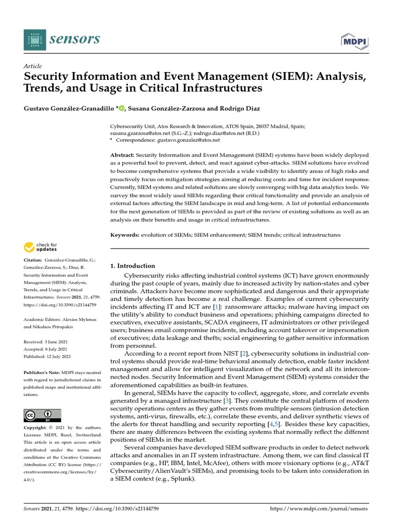 Sensors: Security Information and Event Management (SIEM) : Analysis ...