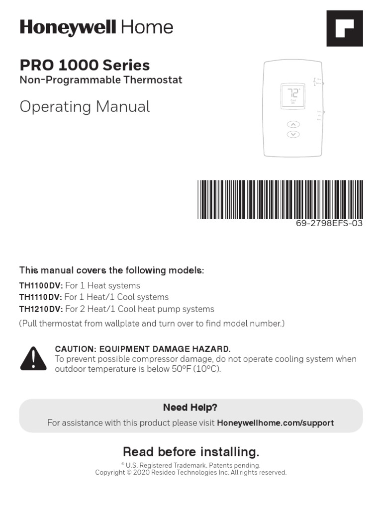 PRO 1000 Vertical Non Programmable Thermostat Operating Manual PDF