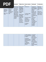 Cues/ Clues Diagnosis Analysis Objectives Intervention S Rationale Evaluation