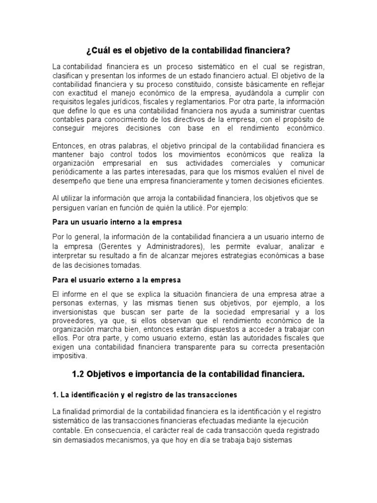Objetivos e Importancia de la Contabilidad Financiera | PDF ...