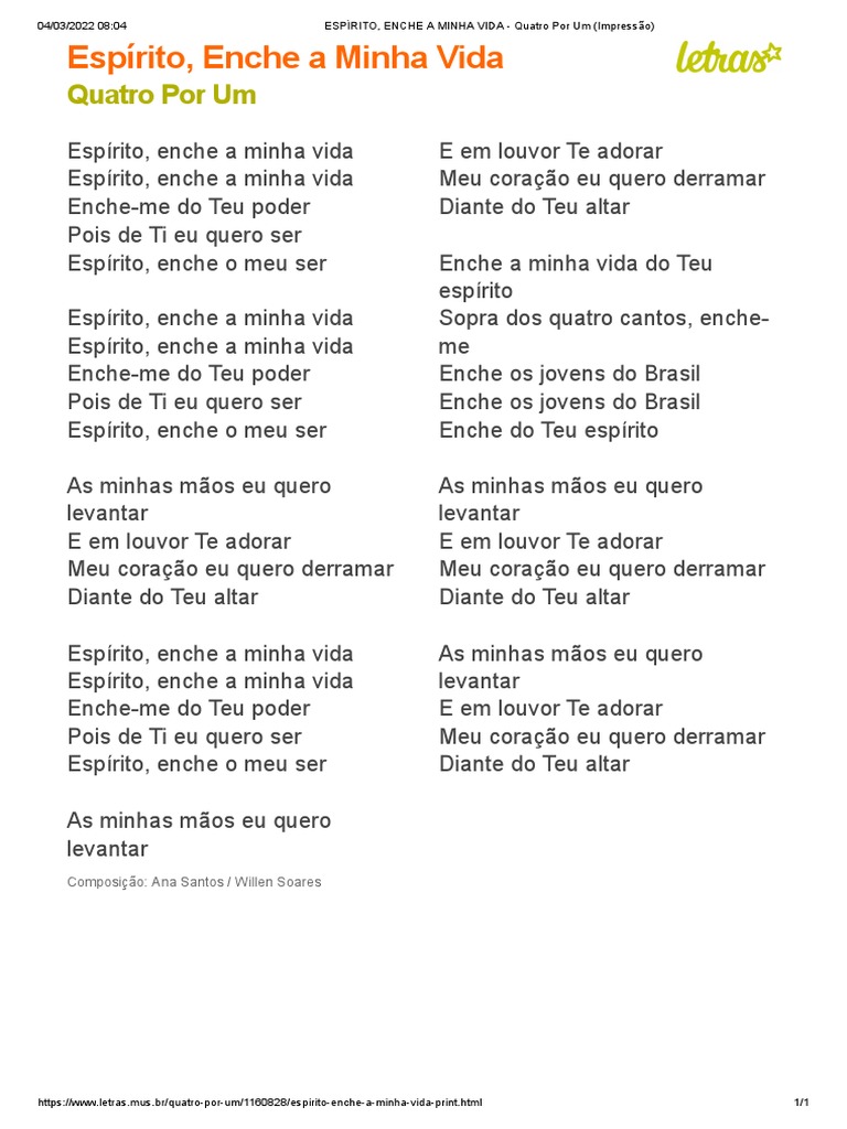 Espírito Enche Minha Vida - Letra | PDF | Poesia