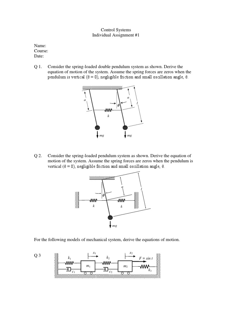 Equations of Motion for Pendulum Systems | PDF | Force | Classical ...