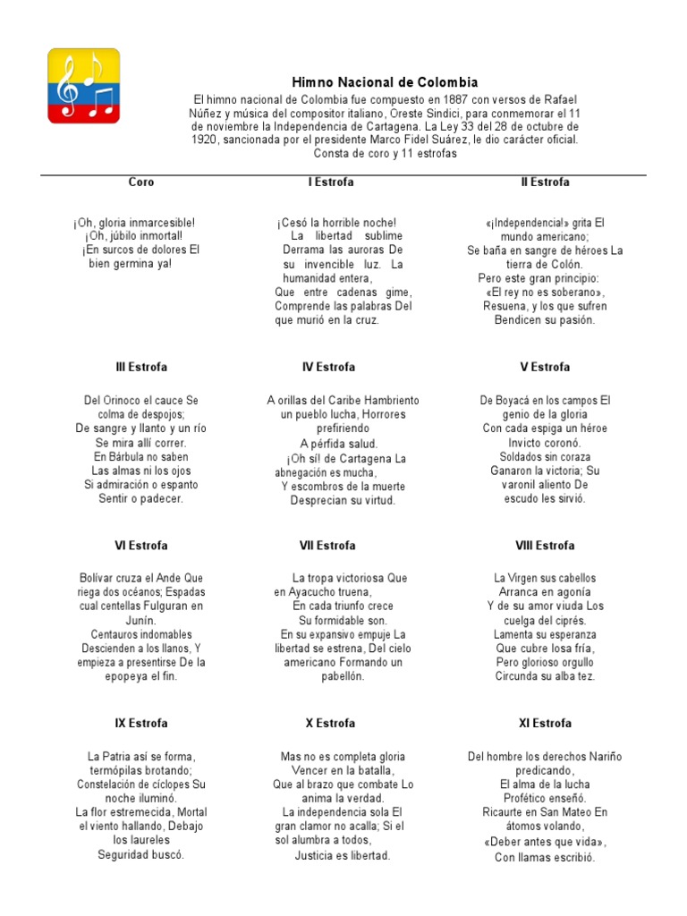 Himno Nacional de Colombia | PDF | Colombia