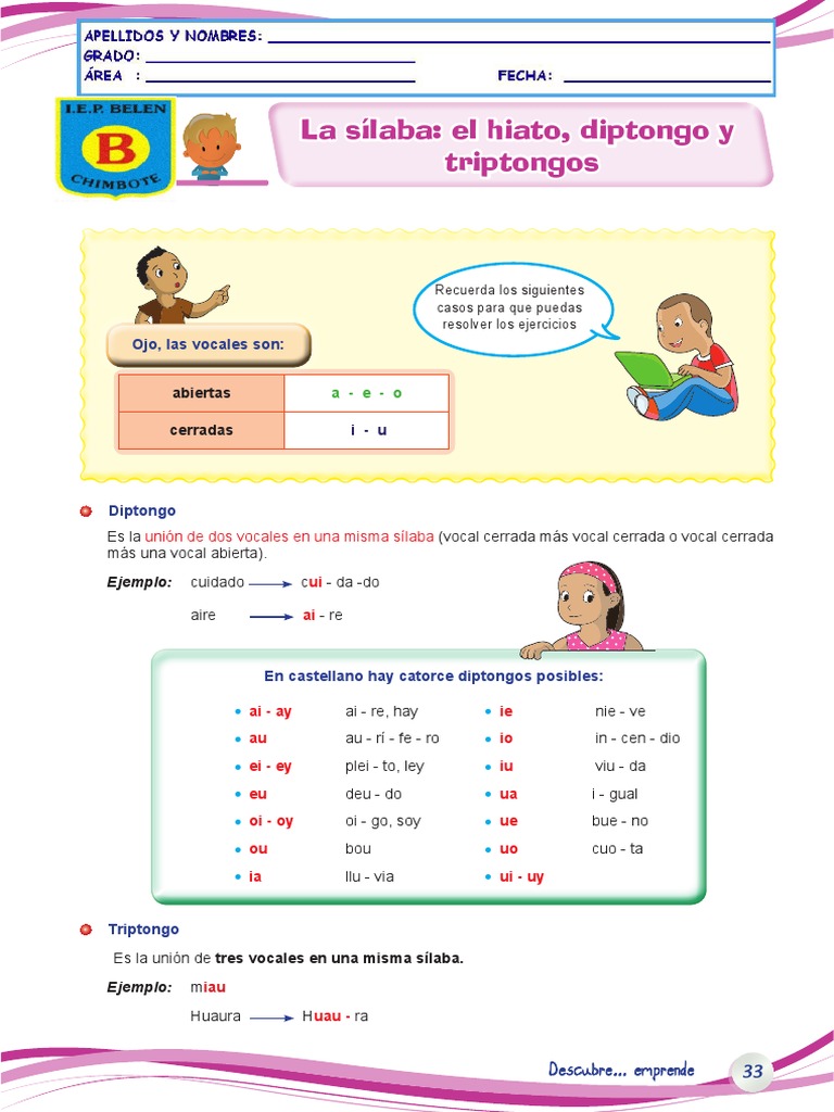 Diptongos y Triptongos para Niños | PDF | Voz humana | Fonética