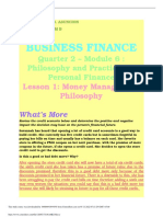 Business Finance: Quarter 2 - Module 6: Philosophy and Practices in Personal Finance