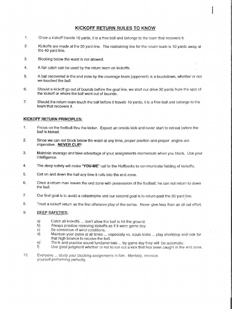 Essential Kickoff Return Rules | PDF | Team Sports | Football Codes