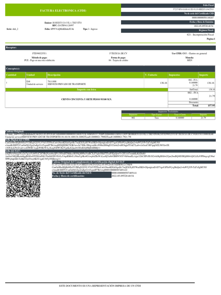 Factura Electrónica Didi 2022 | PDF | Bancario | Tecnología financiera