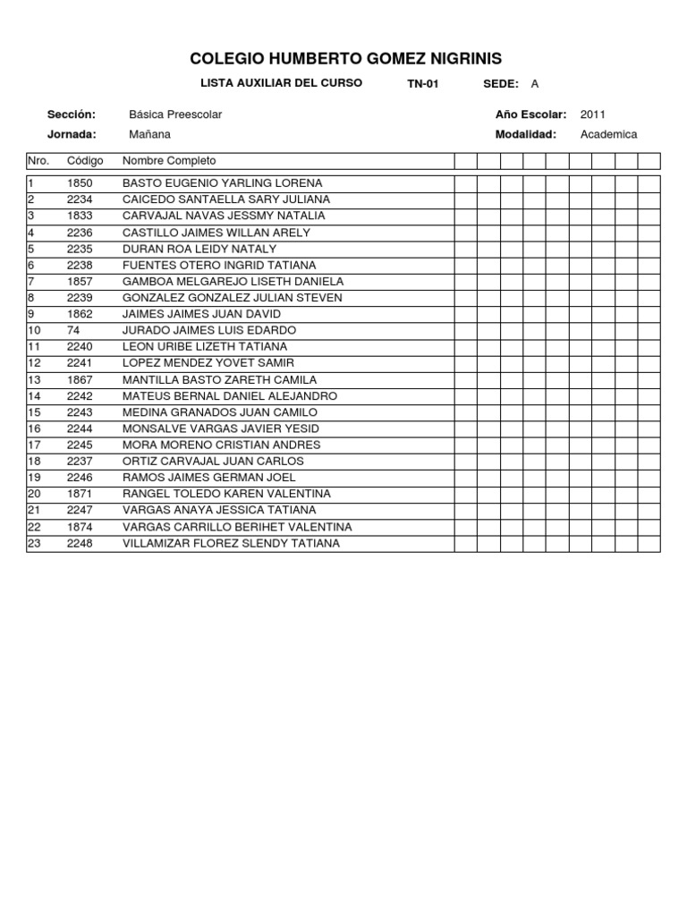 LISTAS ALUMNOS
