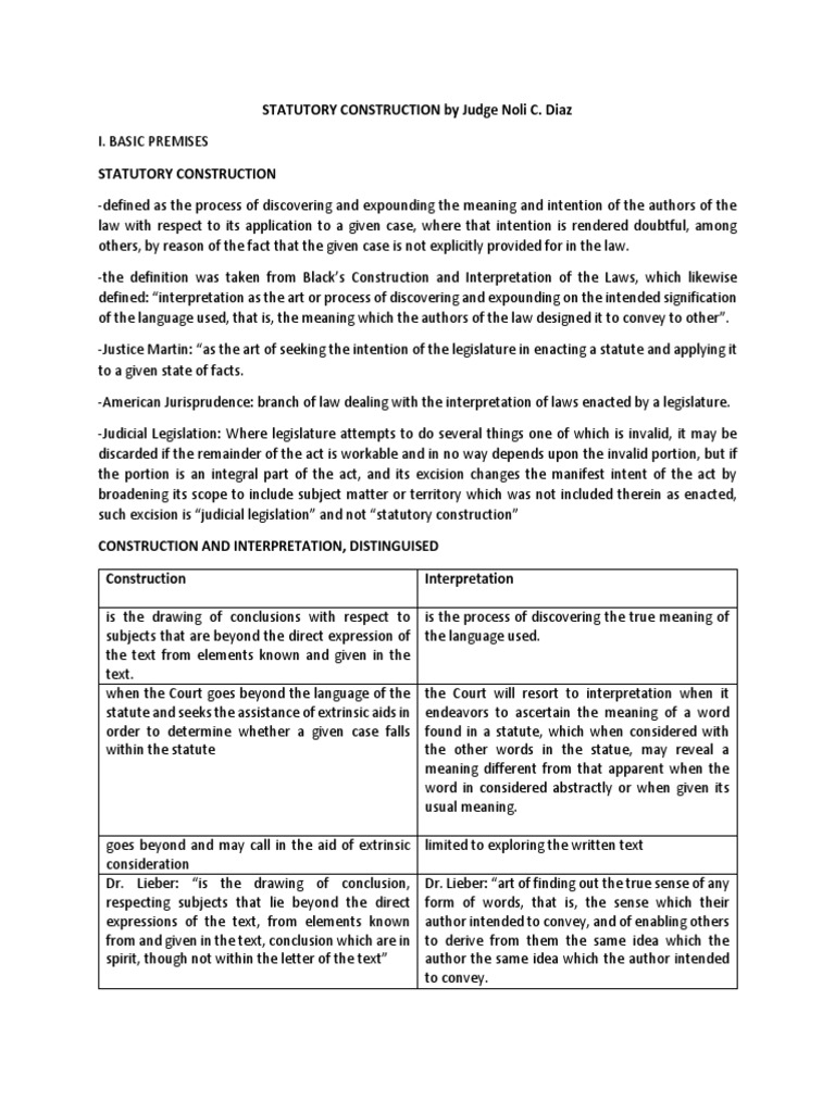 Statutory Construction by Judge Noli C. Diaz PDF Statutory