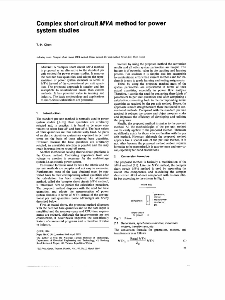Complex Short Circuit MVA Method For Power PDF Electrical Impedance