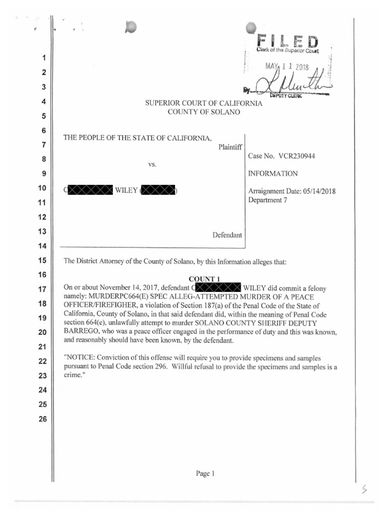 Terry Wiley Home Shootout Court Documents (Redacted) | PDF | Felony | Crimes