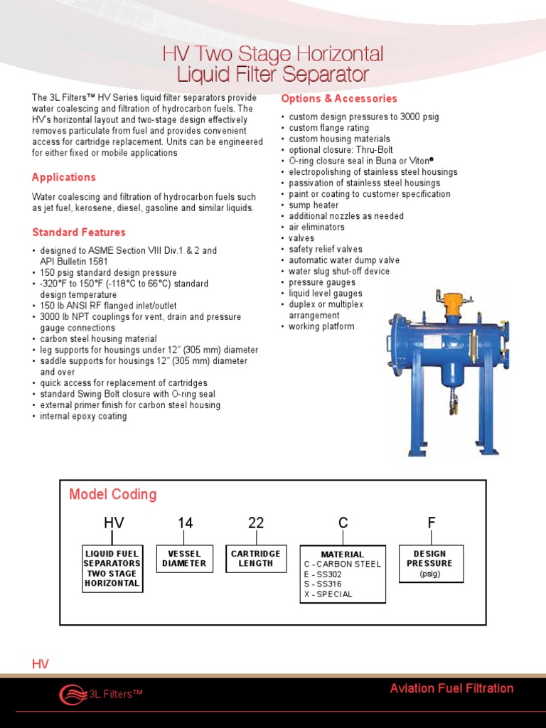 HV Two Stage Horizontal Liquid Filter Separator | PDF | Valve ...