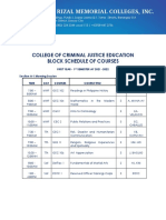 College of Criminal Justice Education Block Schedule of Courses