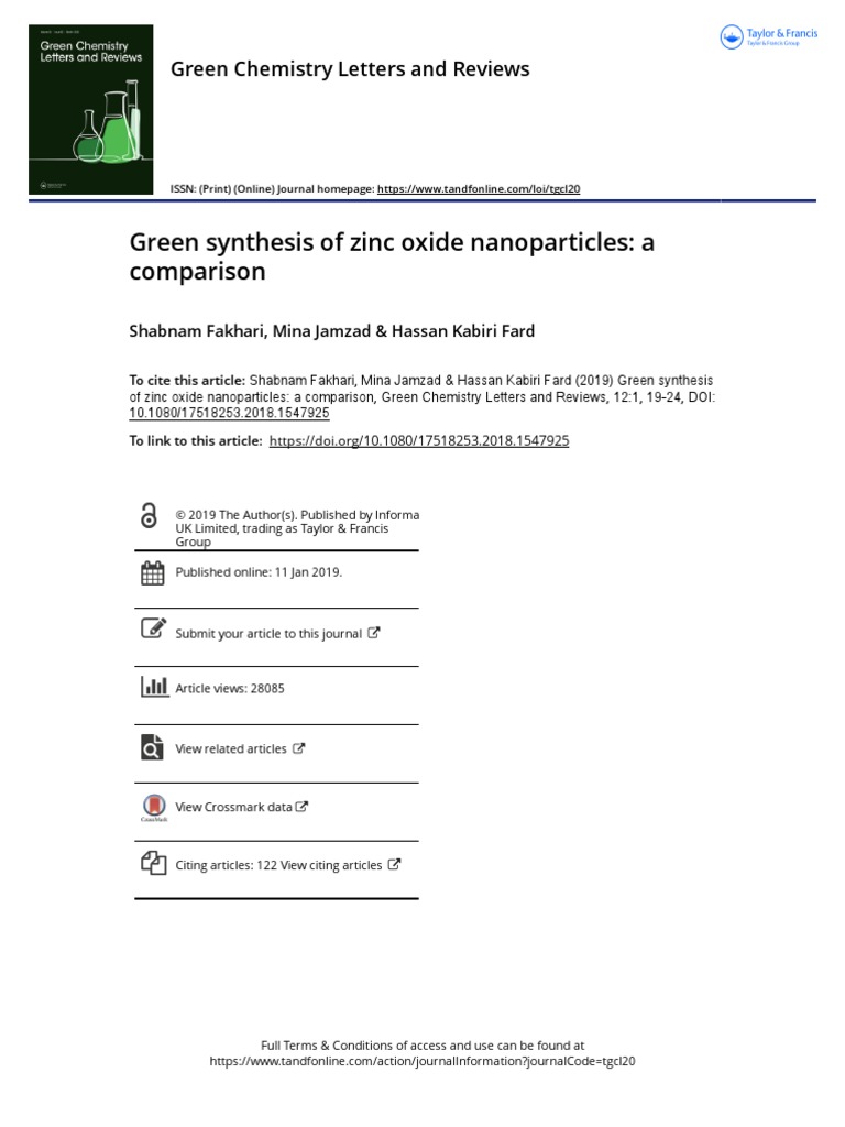 Green Synthesis of Zinc Oxide Nanoparticles A Comparison | PDF | Zinc ...