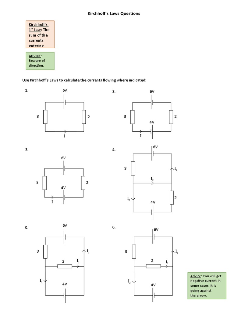Kirchhoff's Laws Practice Questions | PDF
