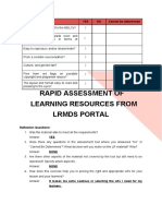 Rapid Assessment of Learning Resources From Lrmds Portal: Is The LR Material... YES NO Cannot Be Determined