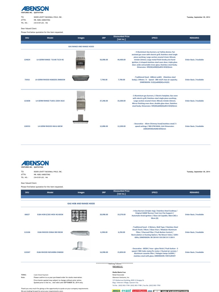 2014 Abenson Range Hood PDF Home Equipment