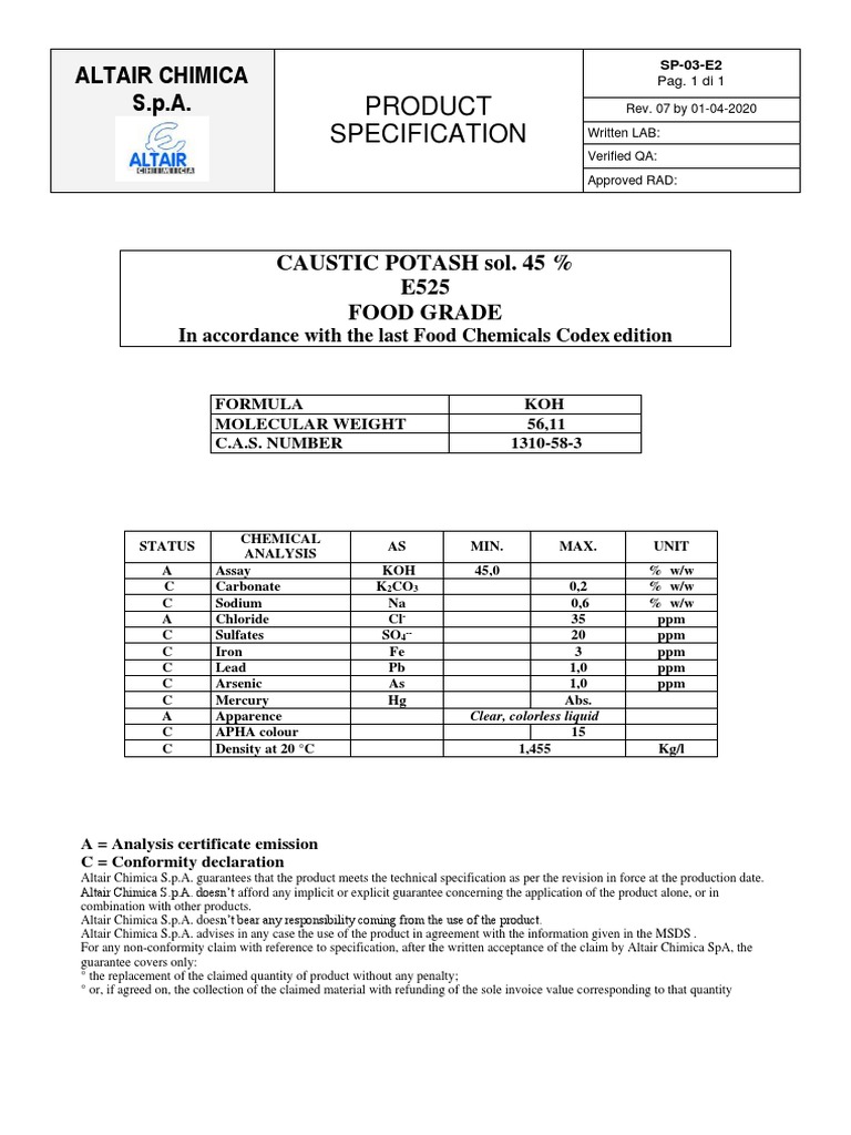 Caustic Potash Specification PDF Mercury (Element) Chemistry