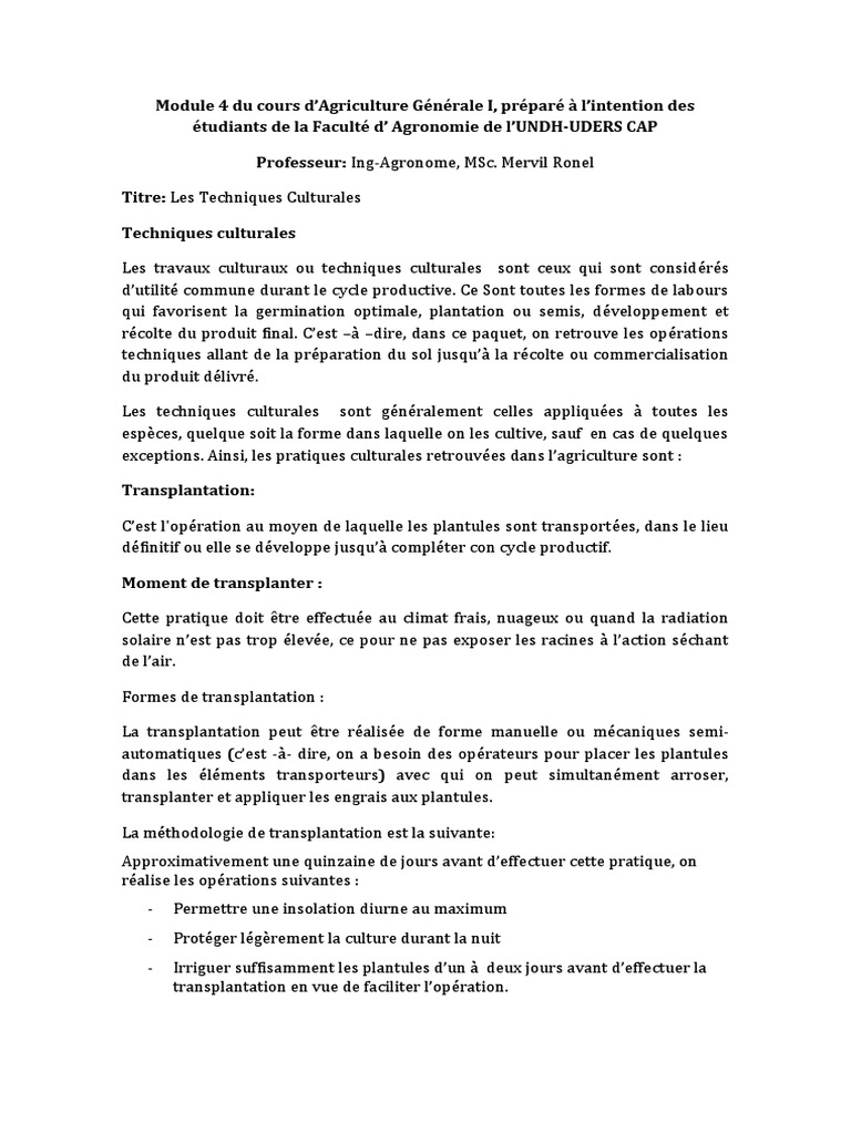 Techniques Culturales et Impact sur le Sol | PDF | Labour | Sol (pédologie)