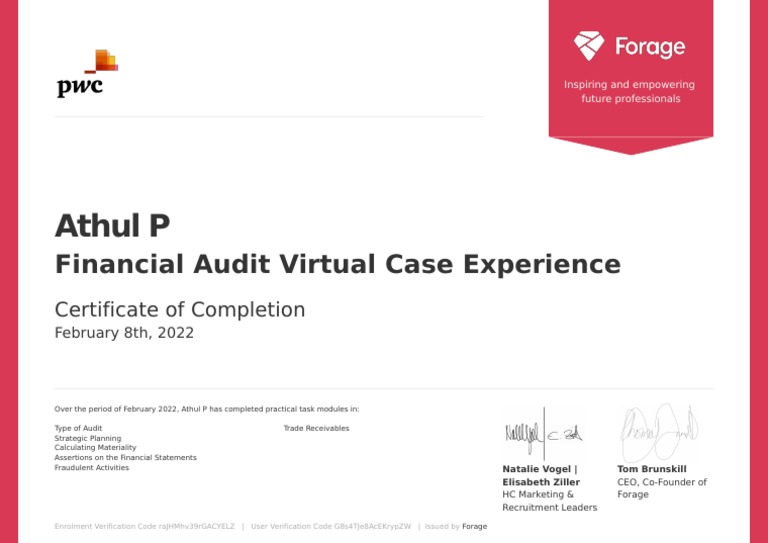 PWC Financial Audit Virtual Internship Certificate PDF
