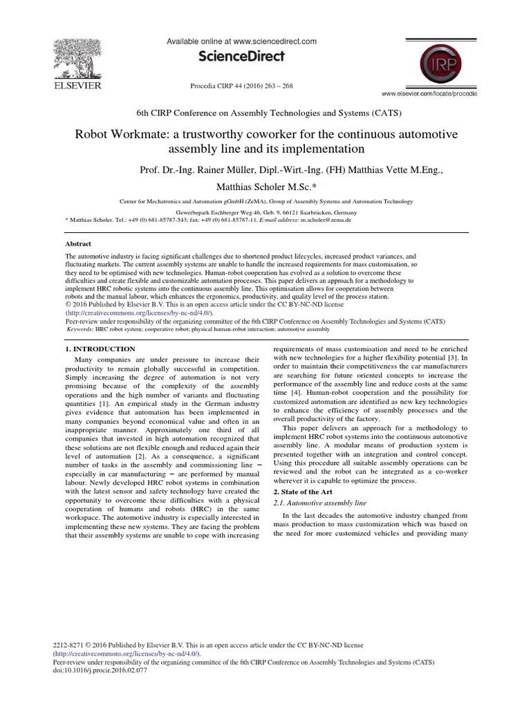Sciencedirect Robot Workmate A Trustworthy Coworker For The