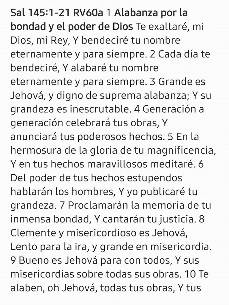 Salmo 145 Alabanza Por La Bondad y Poder de Dios | PDF