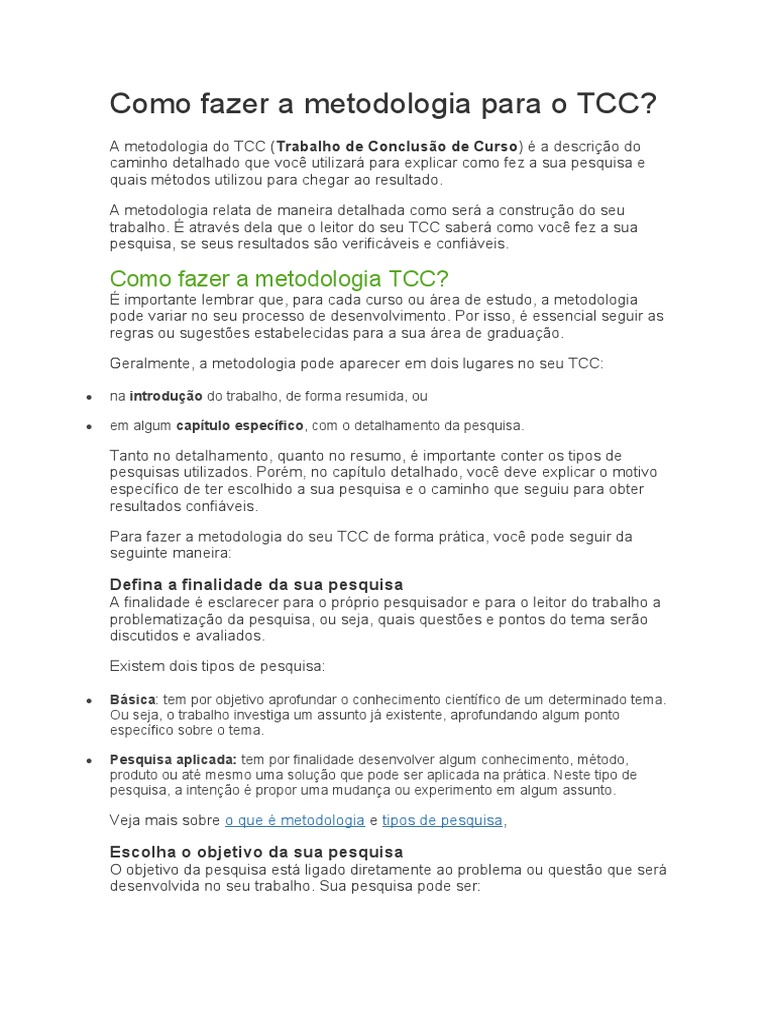 Como elaborar a metodologia de um TCC: definindo o objetivo, abordagem ...