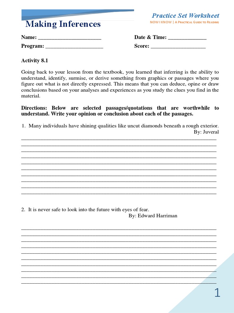 Inference Practice Worksheet | PDF | Inference | Cognition