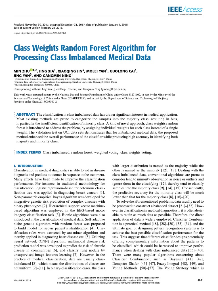 Class Weights Random Forest Algorithm For Processing Class Imbalanced ...