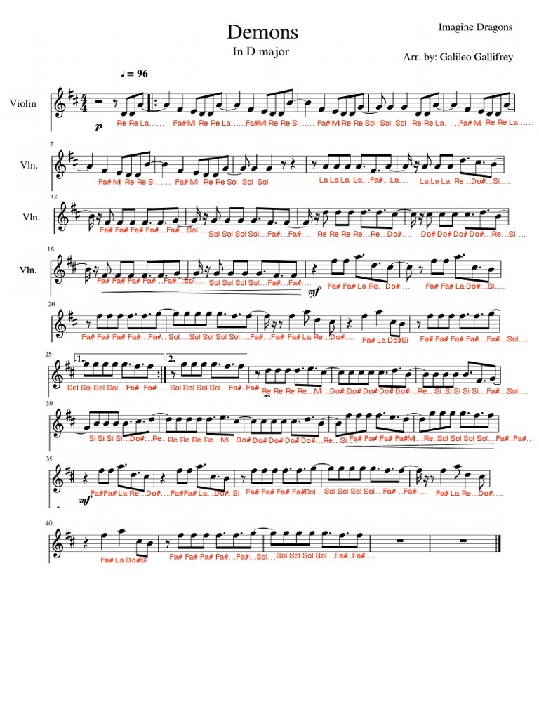 Demons Violin Notes | PDF | Language Arts & Discipline | Home & Garden