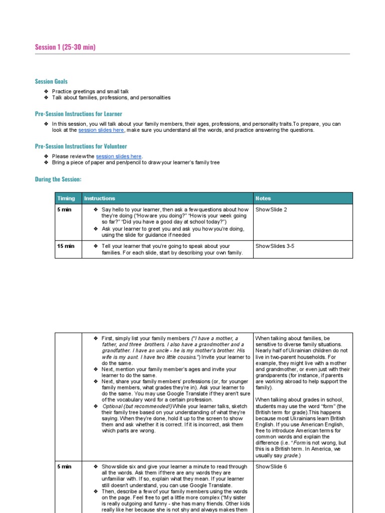 ENGin Beginner Session Plans Volunteer Version PDF Schools Learning