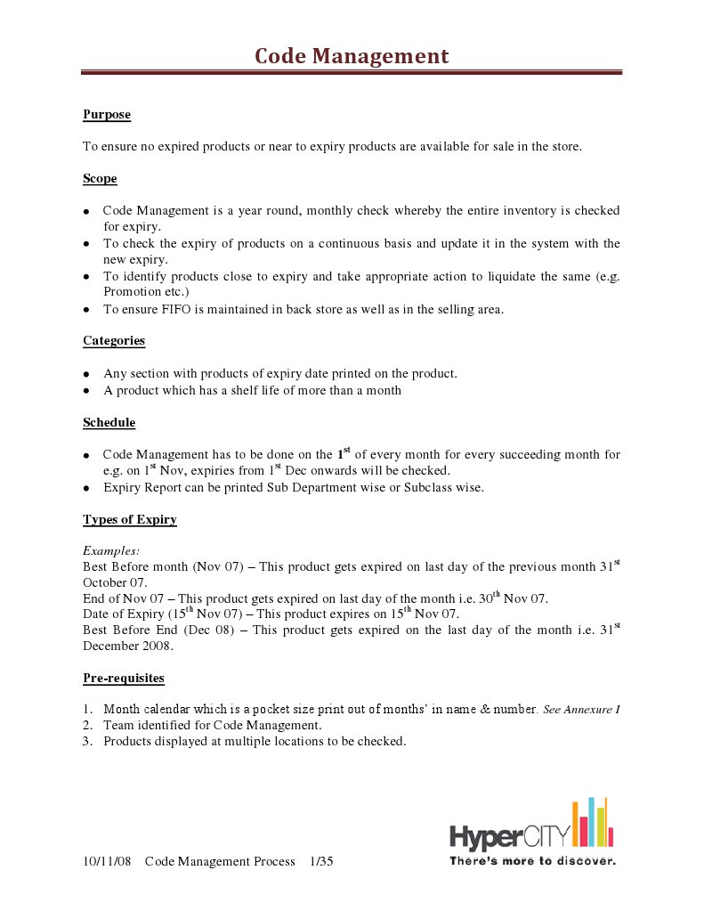 Code Management PDF Shelf Life Inventory