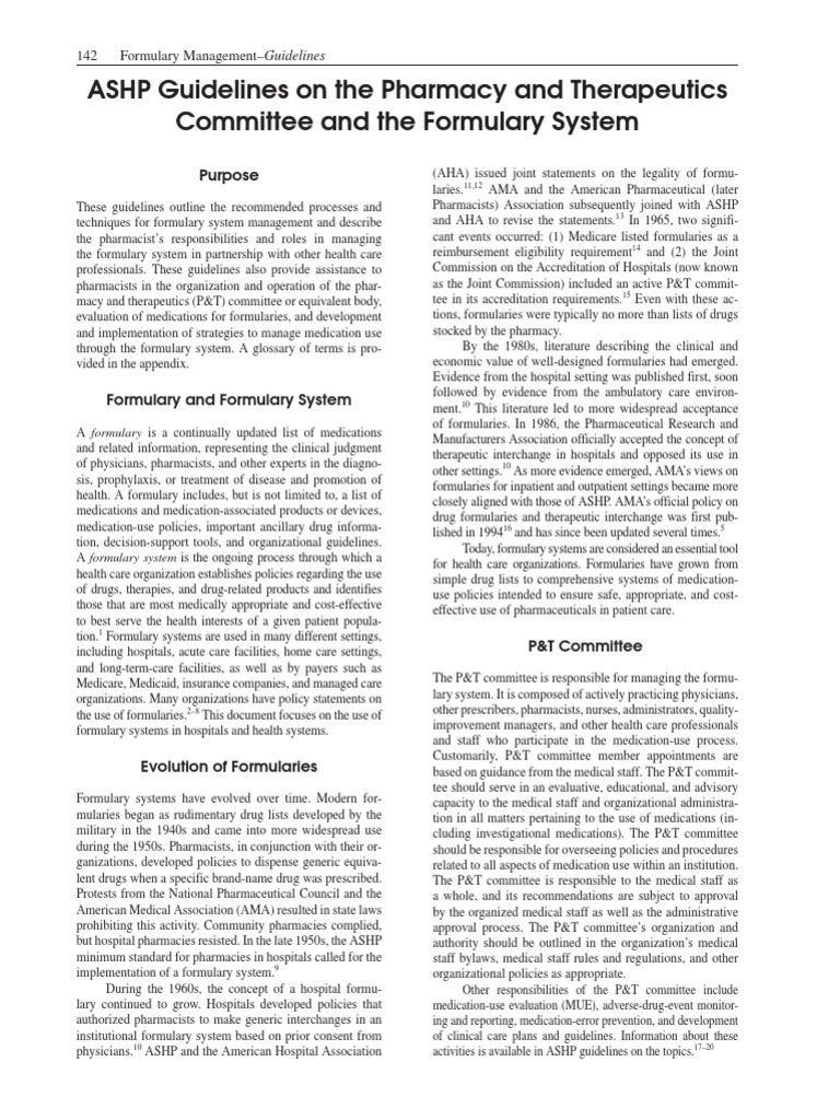 formulary guideliness Evidence Based Medicine Pharmacy