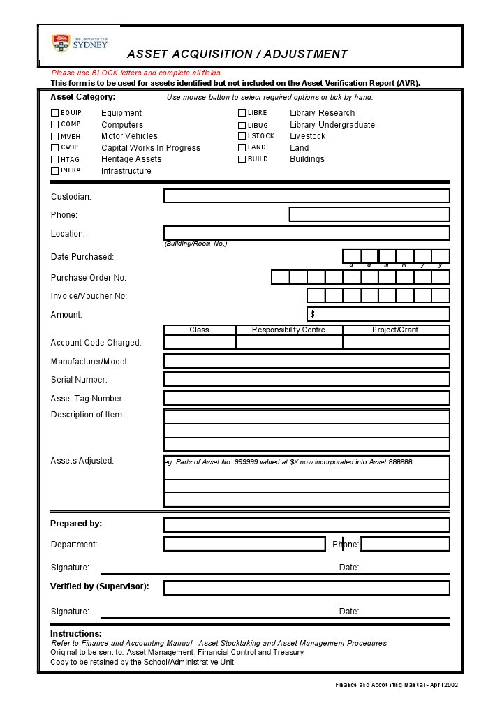 Asset Acquisition Form Template | PDF