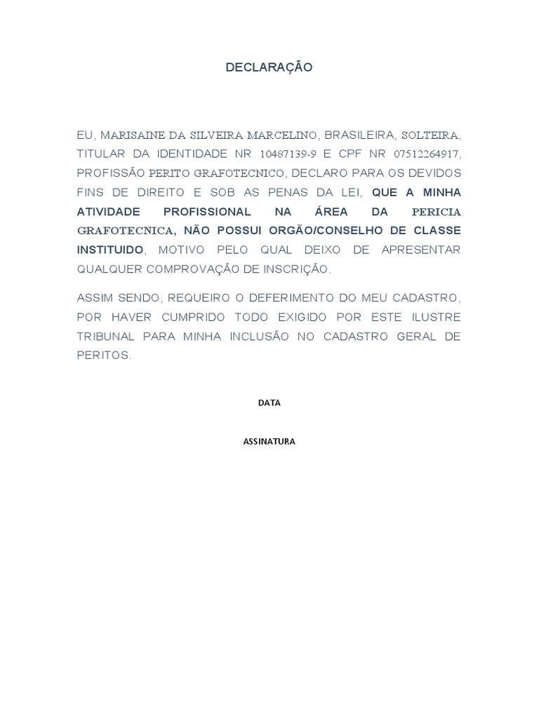 Declaração Orgão de Classe | PDF