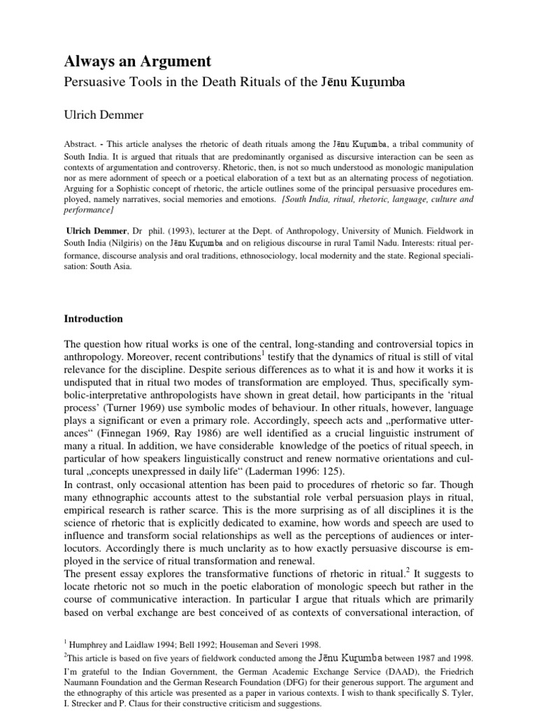 Always An Argument: Persuasive Tools in The Death Rituals of The Jēnu ...