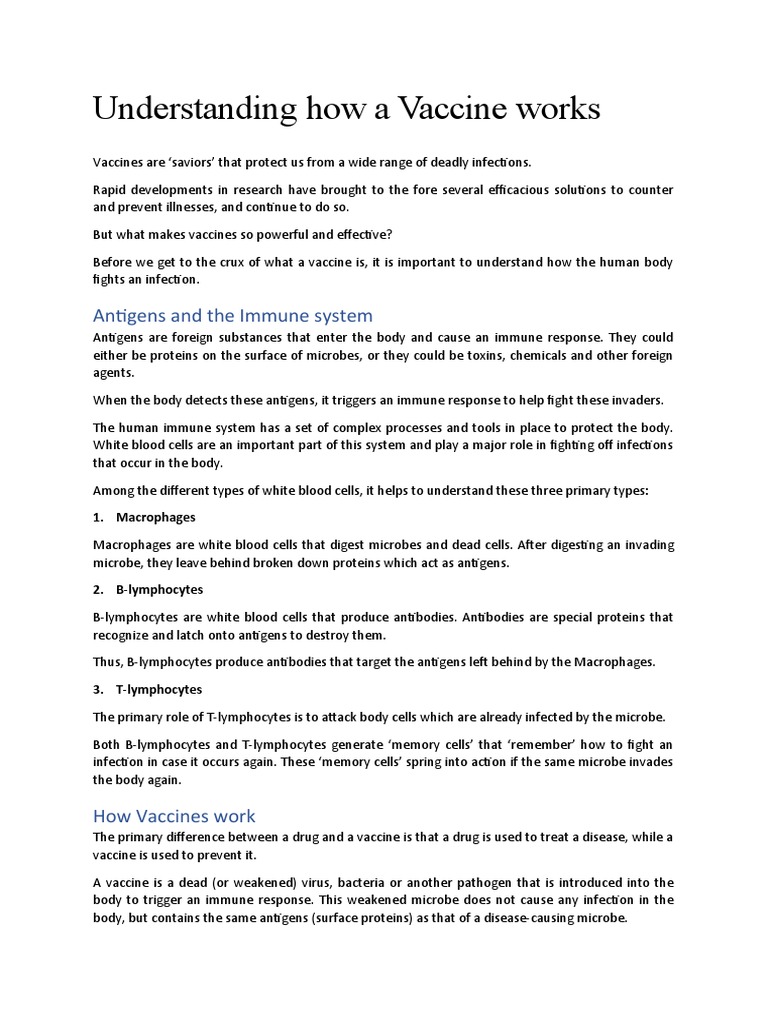 Understanding How A Vaccine Works: Antigens and The Immune System | PDF ...