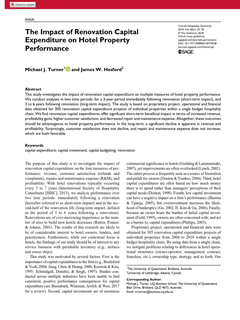The Impact of Renovation Capital Expenditure On Hotel Property