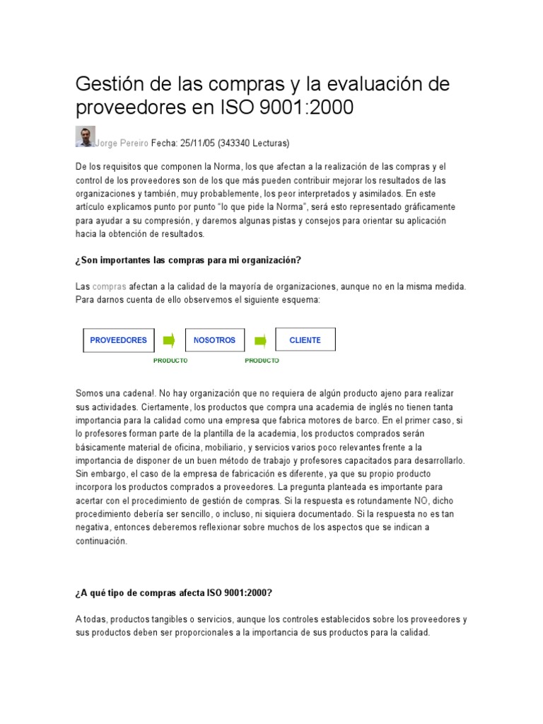 Gestión de Proveedores en ISO 9001 | PDF | Calidad (comercial) | Evaluación