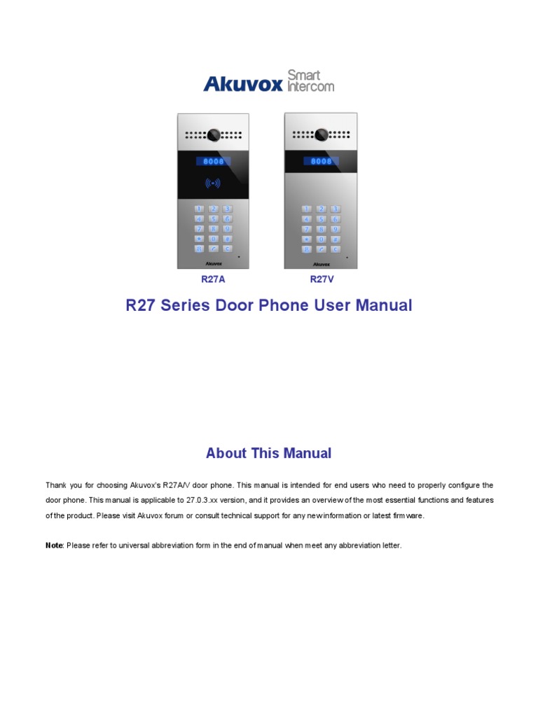 Akuvox R27 Series Door Phone User Manual V4 | PDF | Session Initiation ...
