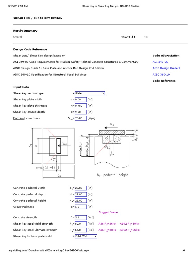Shear Key or Shear Lug Design US AISC Section PDF Chemistry