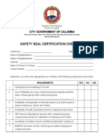 Safety Seal Certification Checklist: City Government of Calamba