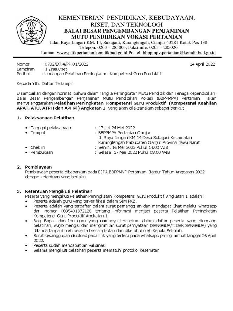 Pelatihan Peningkatan Kompetensi Guru Produktif Pengganti Indriyani Pdf