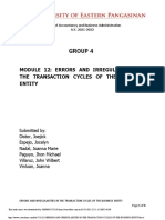 Group 4: Module 12: Errors and Irregularities in The Transaction Cycles of The Business Entity