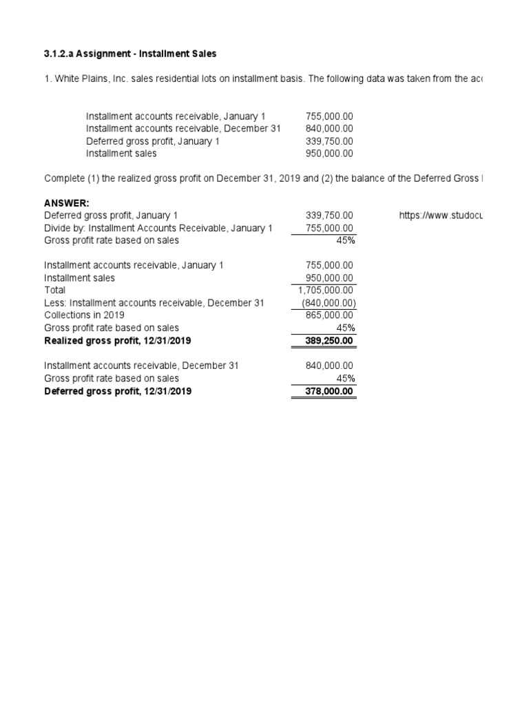 Assignment On Installment Sales | PDF | Gross Income | Economies