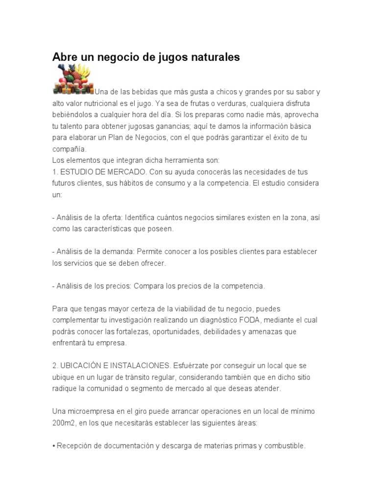 Plan de Negocios para Jugos Naturales | PDF | Análisis FODA