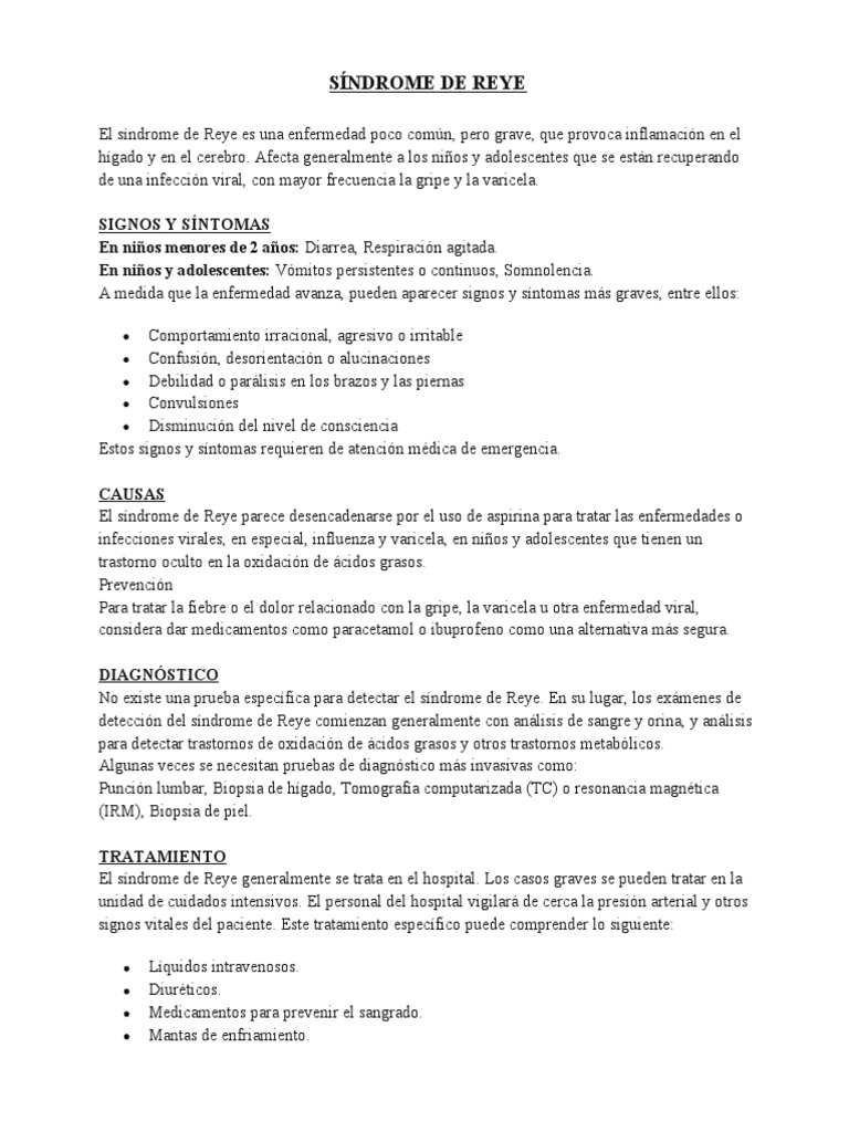 Síndrome de Reye: Síntomas y Tratamiento | PDF | Salud y bienestar