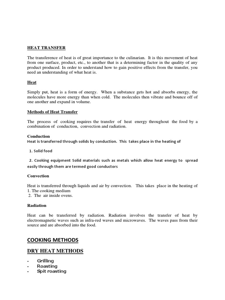 Heat Transfer Methods in Cooking | PDF | Grilling | Roasting